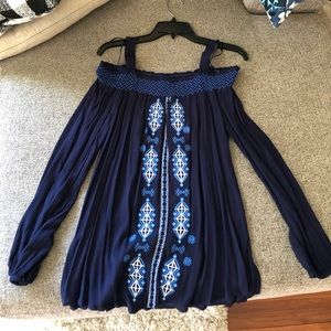 Blue boho off the shoulder top
